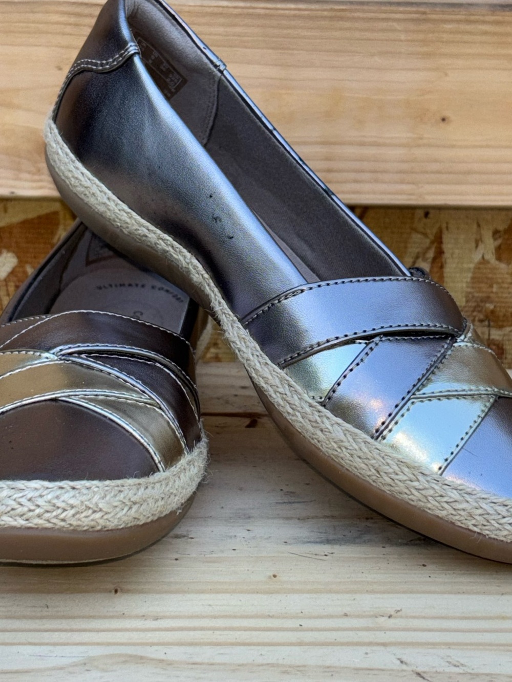Clarks Metallic Taupe Espadrille Flats